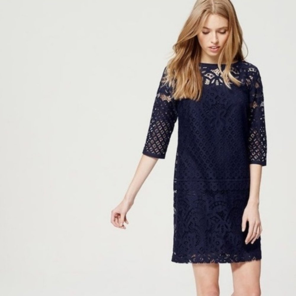 LOFT navy blue lace shift dress, NWT